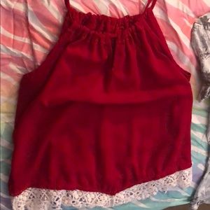 Thin strap red and white laced bottom blouse